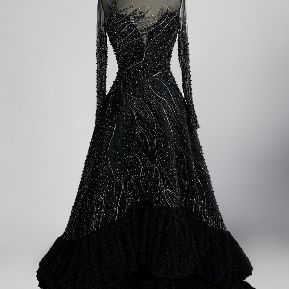 Brand New US 10 GEMY MAALOUF Beaded Embroidered Evening Gown